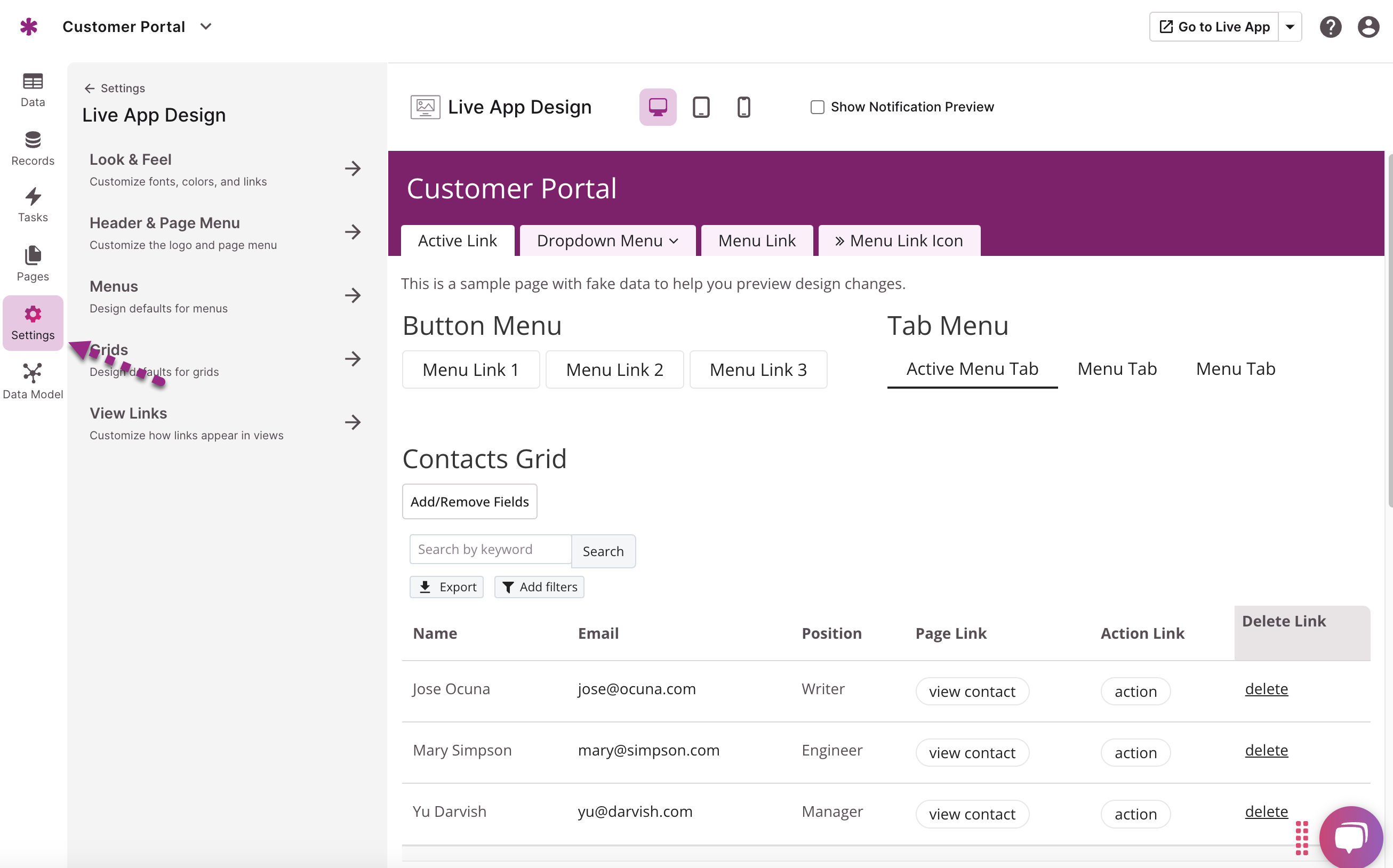 Live App Design