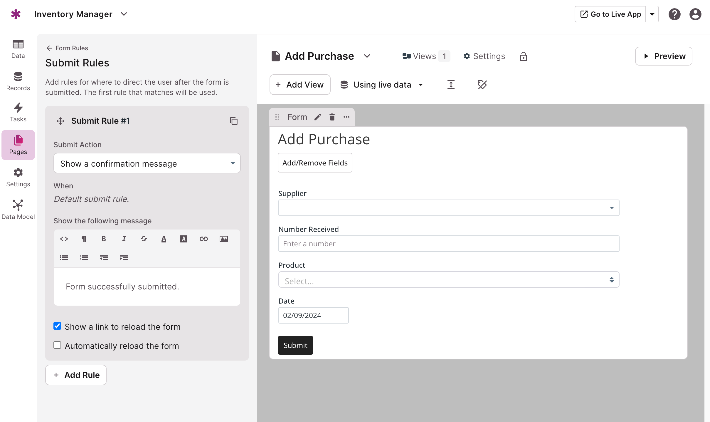 Using Submit Actions